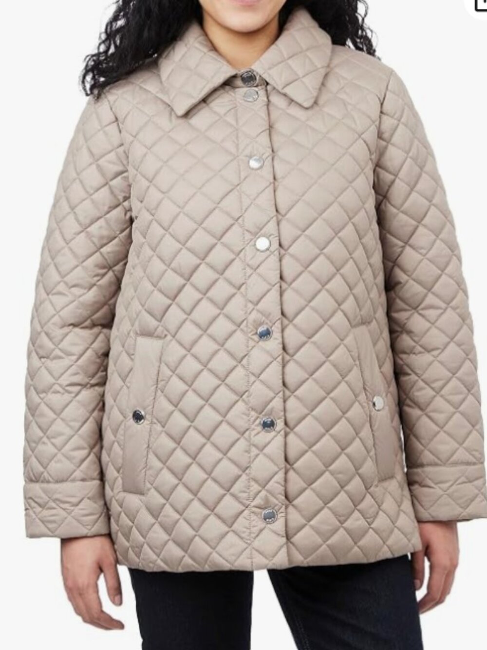 Anne Klein Taupe Diamond Quilted Jacket Coat - Size XL